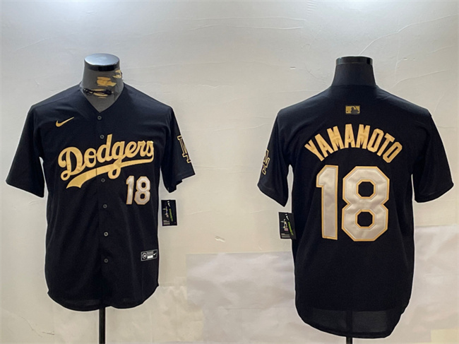 Men's Black Gold Los Angeles Dodgers #18 Yoshinobu Yamamoto Limited Stitched Baseball Jersey
